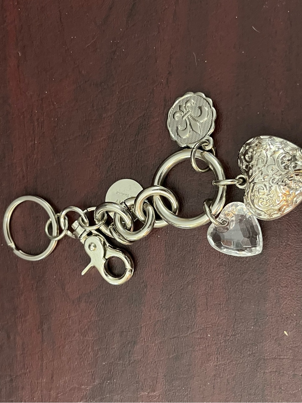 Kathy Van Zeeland Silver-Tone Heart Charm Keyring with Clear Crystal Accent